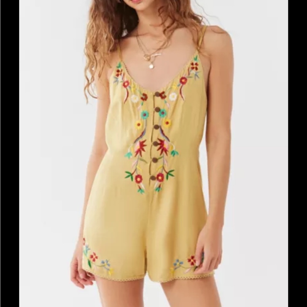 Urban Outfitters Embroidered Button Down Romper